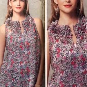 NWOT CAbi •Liberty Floral Ruffle sheer Sleeveless Blouse Tunic Style #355 Small